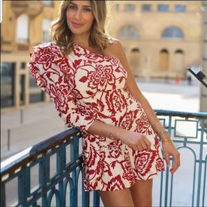 Zara printed one shoulder poplin shirt